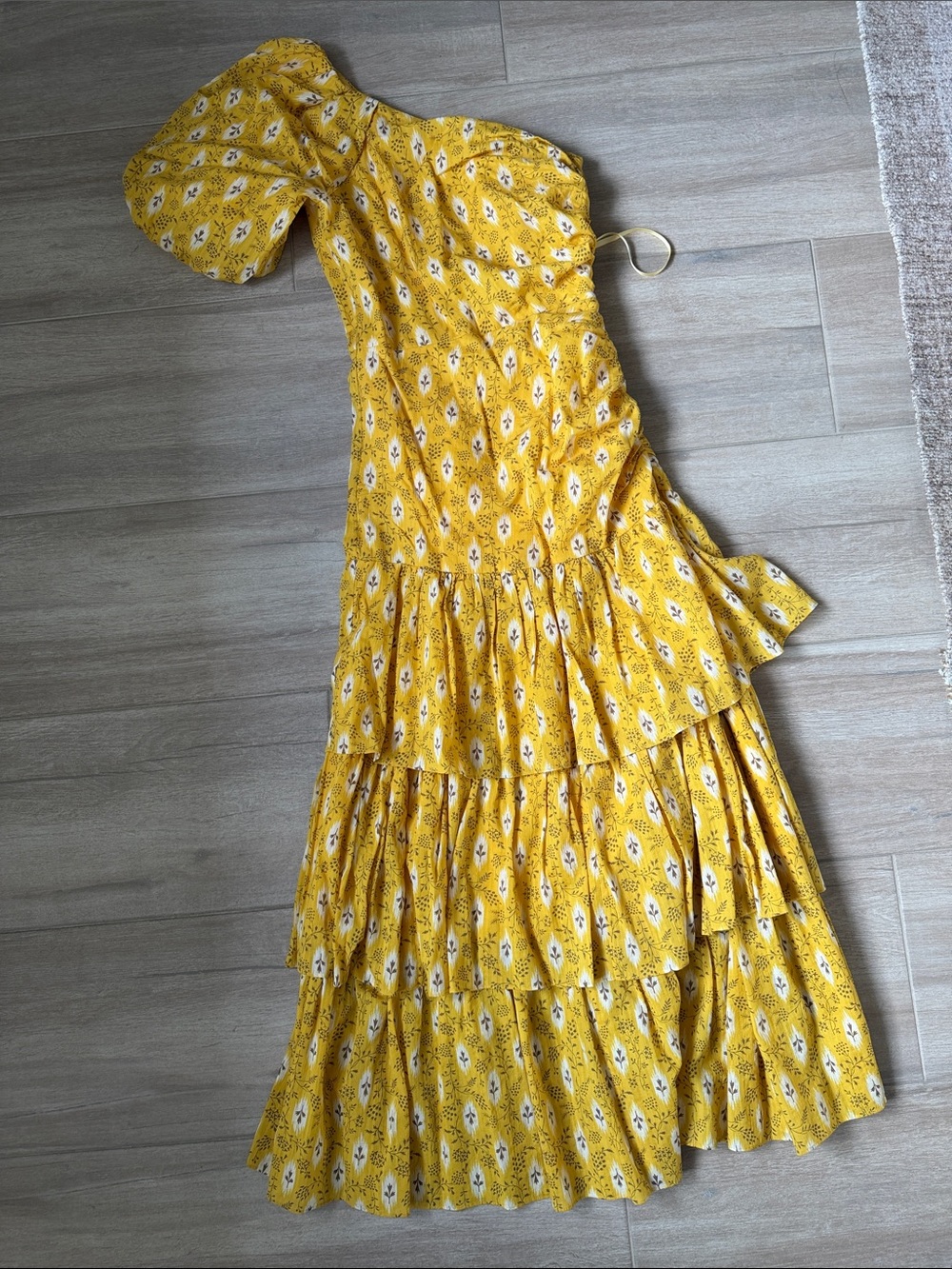 Veronica Beard Yellow One-Shoulder Ruffle Midi Dress